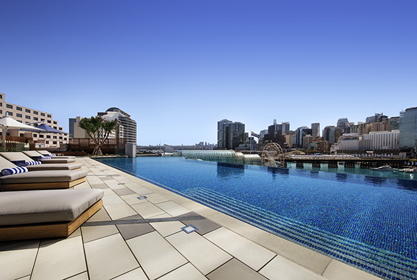 Outdoor infinity pool setting at Sofitel Sydney Darling Harbour