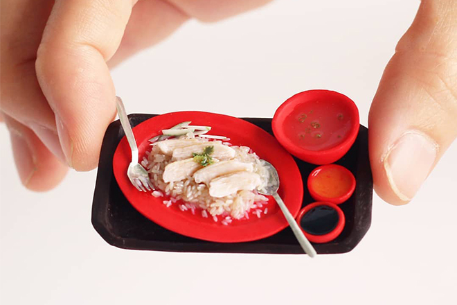 Hainanese chicken rice clay miniature by Jocelyn Teo