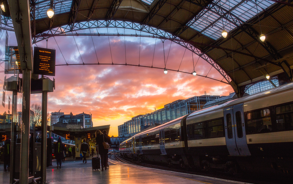 London Victoria Station train sunset