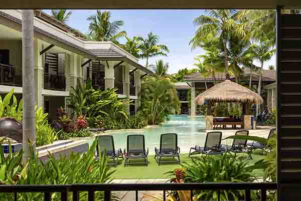 View to the outdoor pool area at Port Douglas Sea Temple Resort & Spa