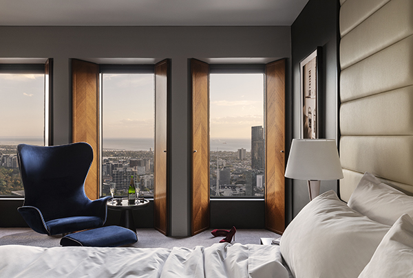 Melbourne views from the floor to ceiling windows at Sofitel Melbourne on Collins