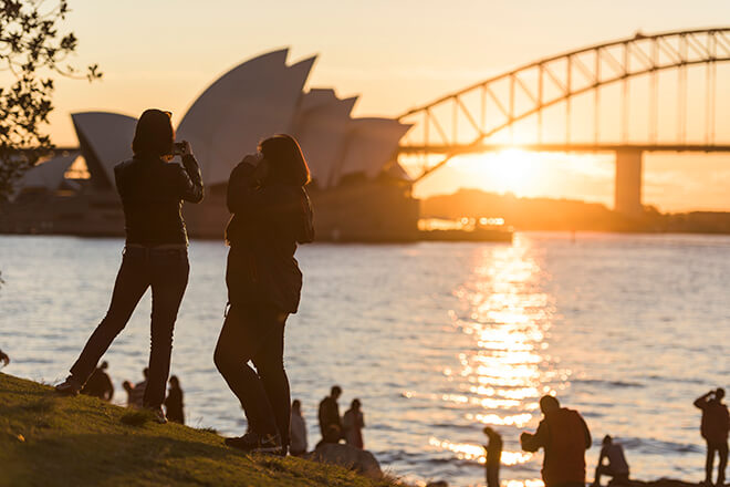 People taking photos of Sydney Opera House from the Royal Botanic Garden 