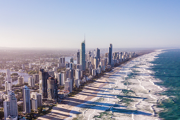 Skyscrapers overlooking Surfers Paradise Beach on the Gold Coast