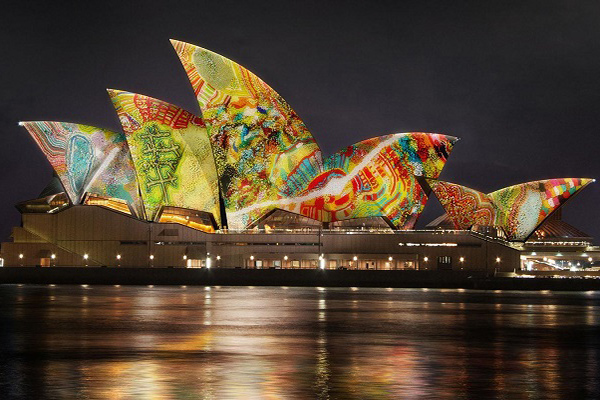 The Sydney Opera House, lit up for VIVID Sydney